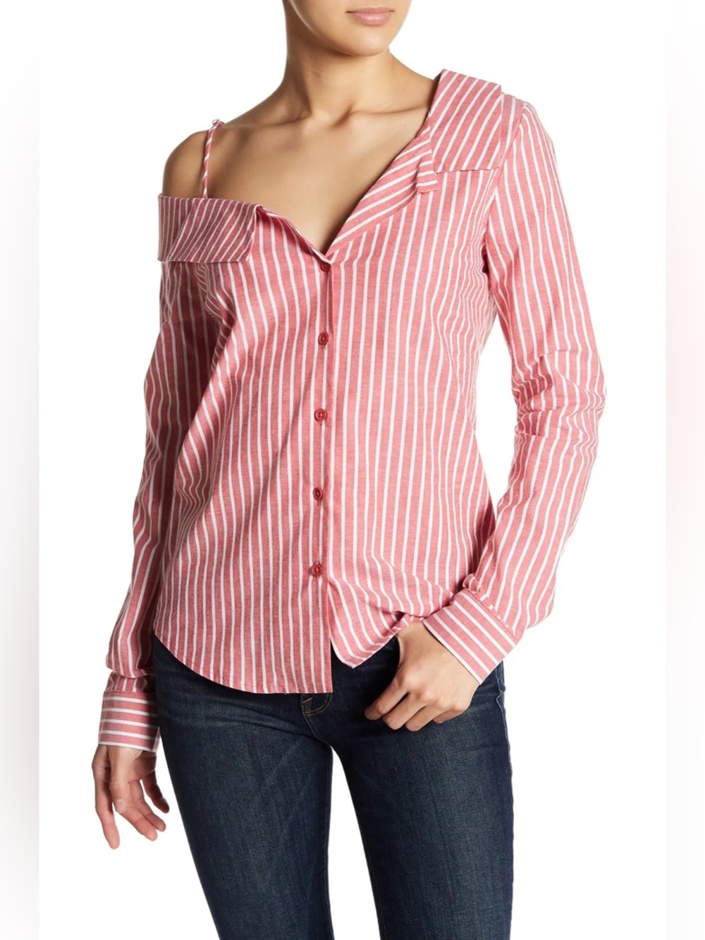 Socialite Cold Shoulder Striped Button-Down - Size XS